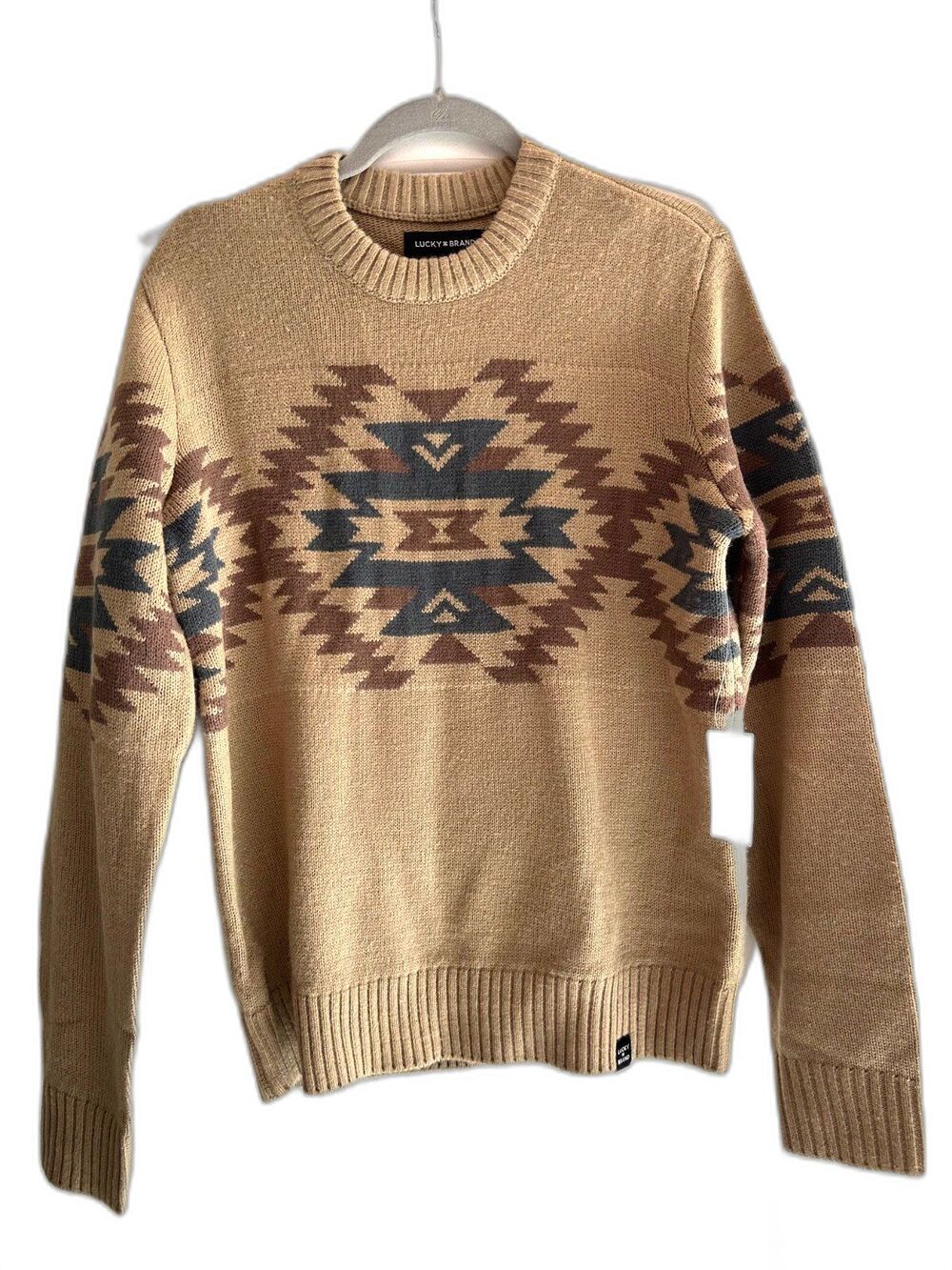 Lucky Brand Men’s Geometric Jacquard Print Crewneck Sweater size S NWT